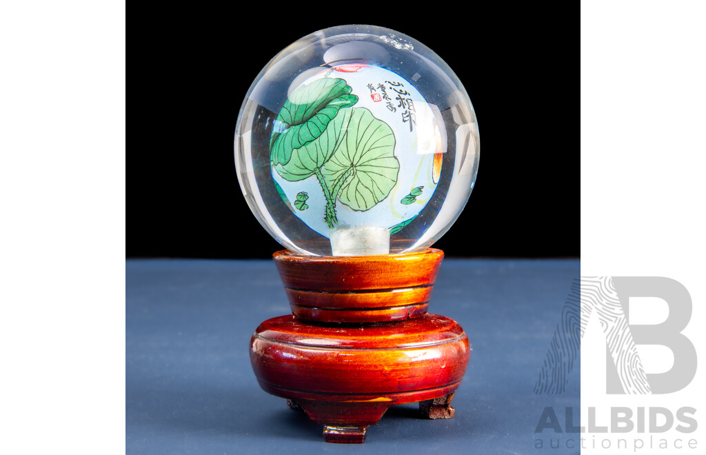 Inside-Painted Peking Glass Globe on Stand