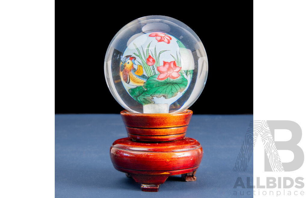 Inside-Painted Peking Glass Globe on Stand