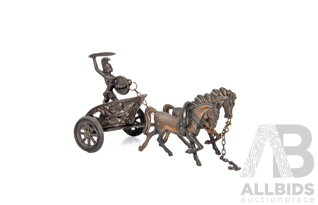 Cast Bronze Gladiator in Horse-Drawn Chariot