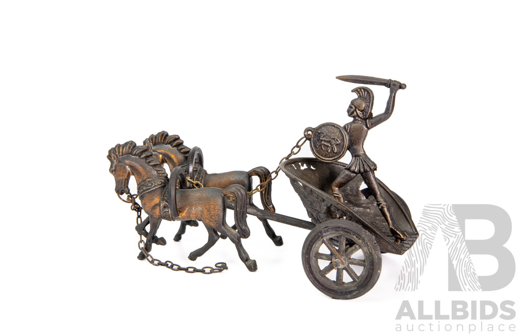 Cast Bronze Gladiator in Horse-Drawn Chariot