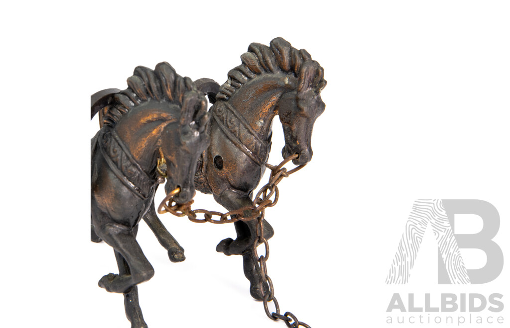 Cast Bronze Gladiator in Horse-Drawn Chariot