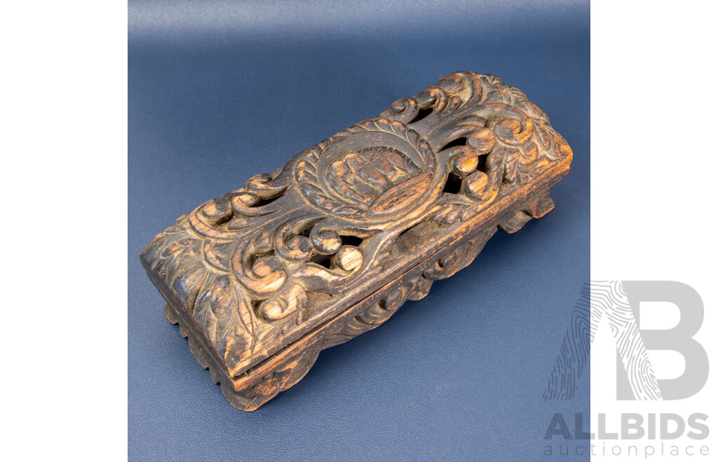 Antique Burmese Opium Scales with Rare Elephant-Form Weights in Hand-Carved Decorated Box c.1900
