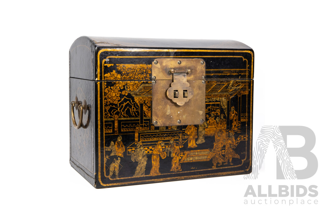 Chinese Lacquered Chest, Black and Gold