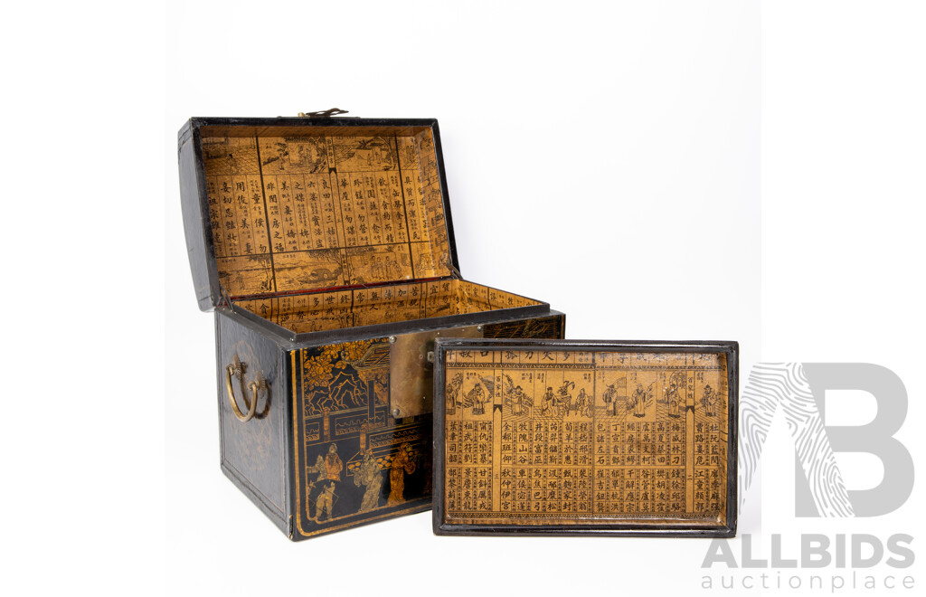 Chinese Lacquered Chest, Black and Gold