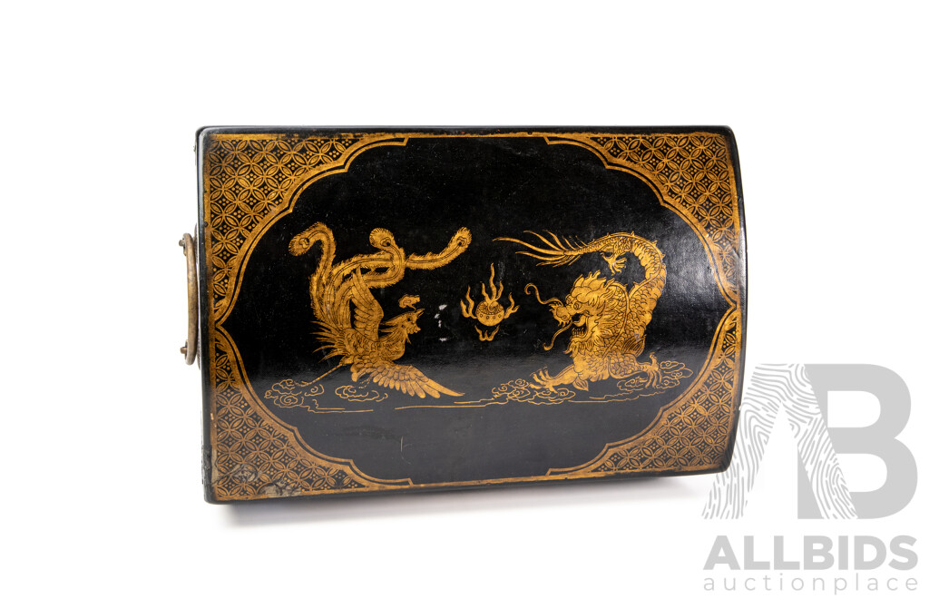 Chinese Lacquered Chest, Black and Gold