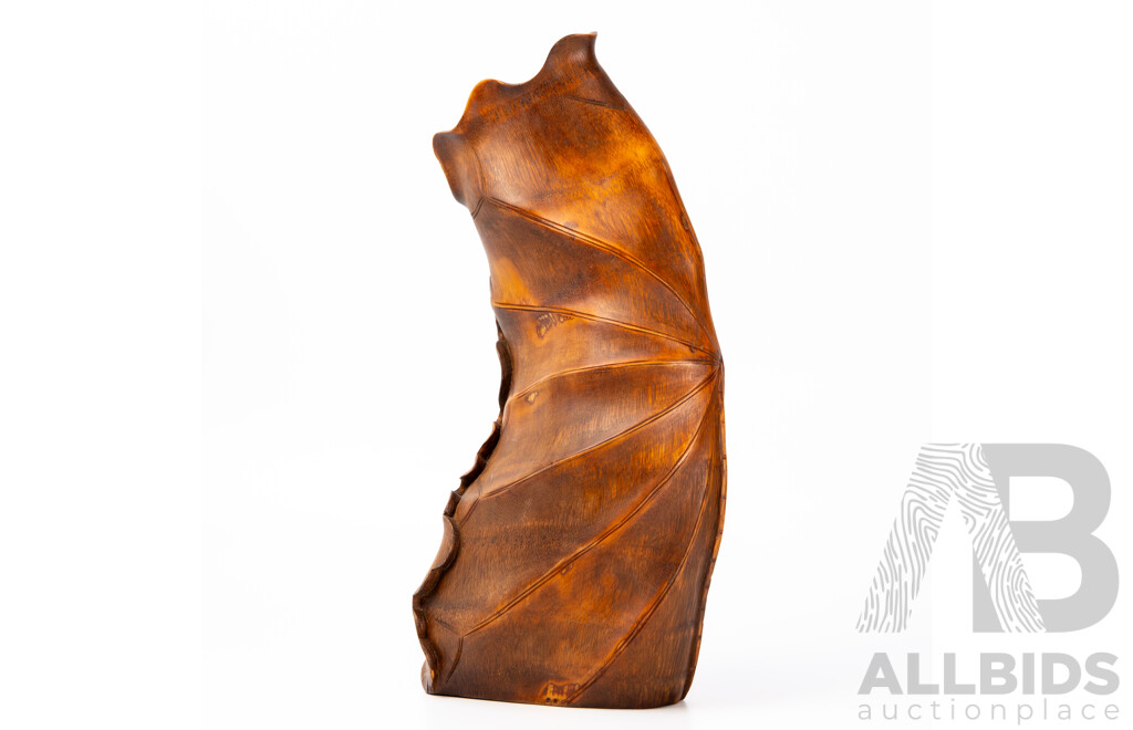 Antique Japanese Boxwood Carved Vase with Crab and Flower