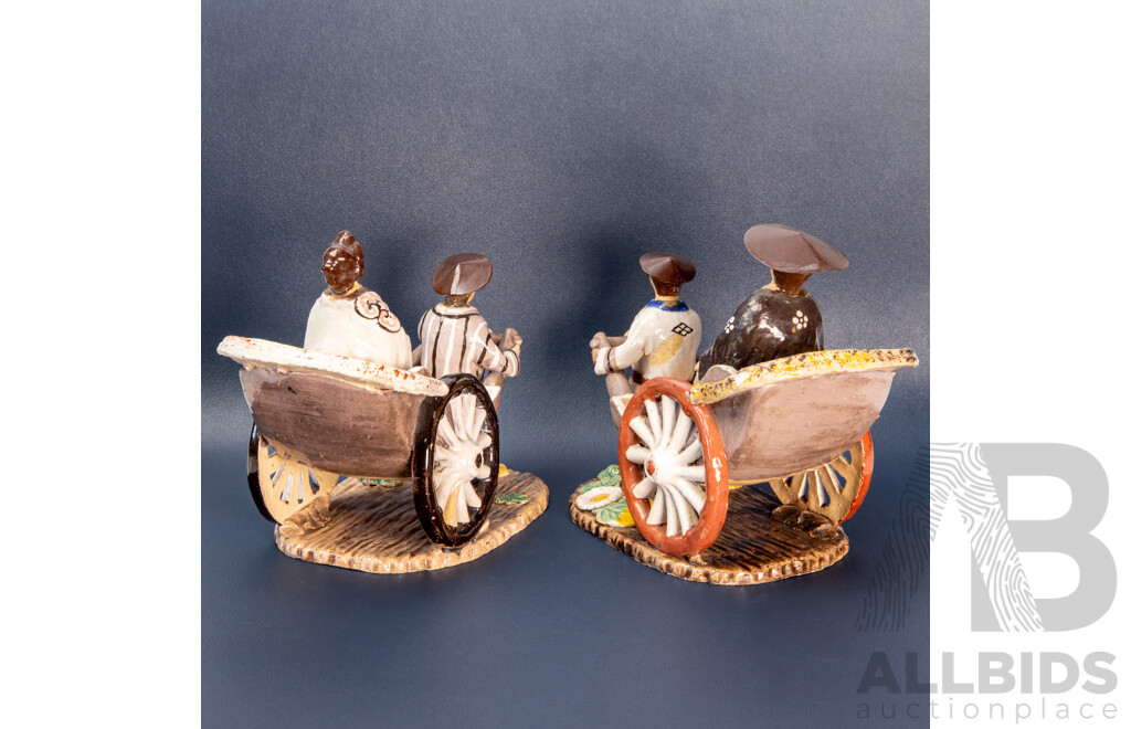 Japanese Pottery Figurine Pair – Rickshaw Figures
