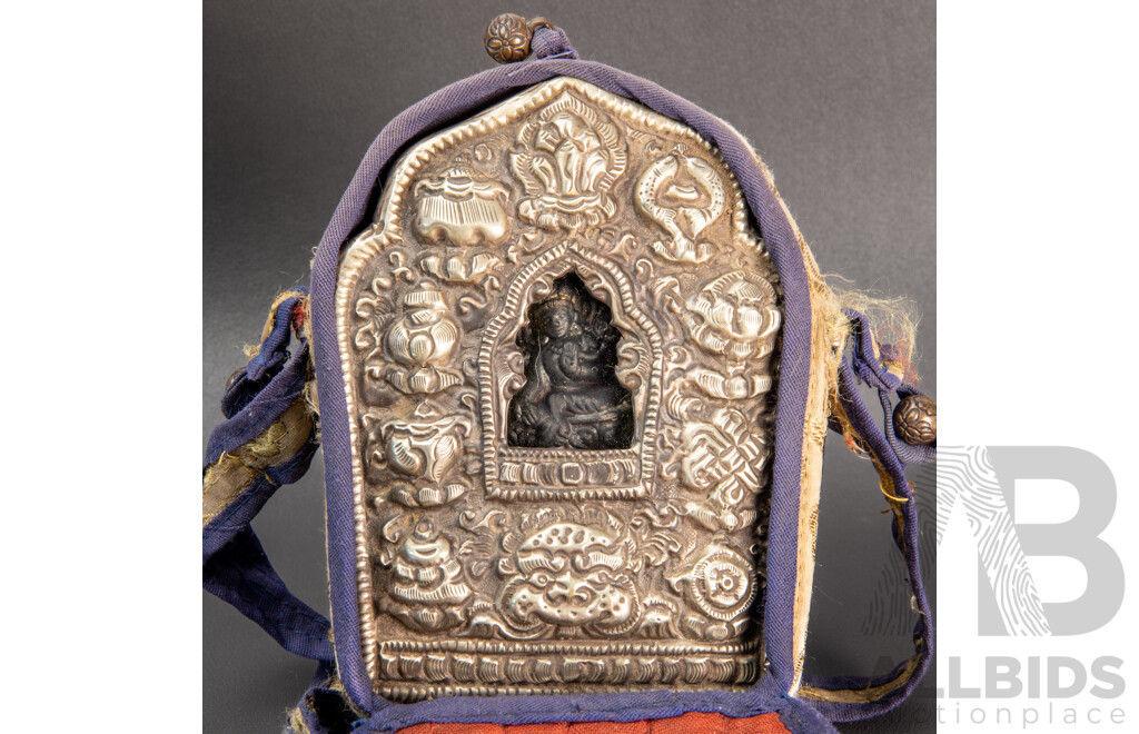 Antique Tibetan Silver Buddhist Gau Shrine Prayer Box