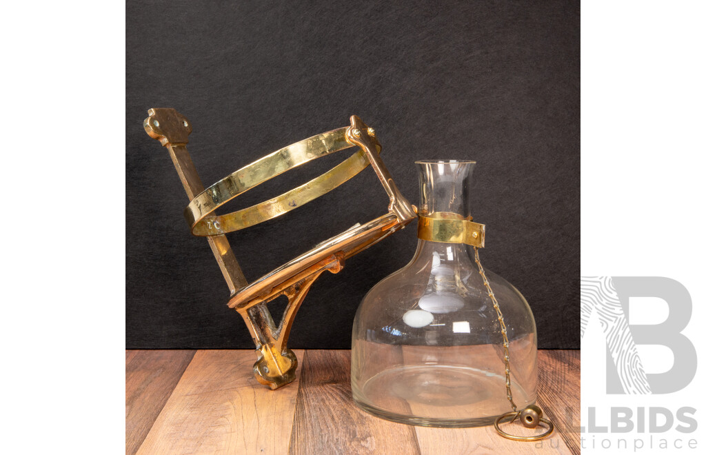 Vintage Railway Decanter in Brass Wall-Mounted Stand