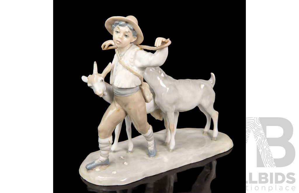 Early Lladró (Spain) ‘Shepherd Boy with Goats & Kid’ Figurine (1960–1963)