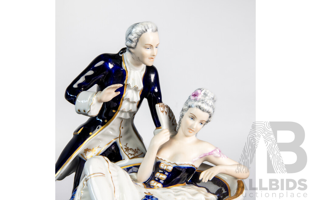 Large Royal Dux (Czechoslovakia) Porcelain Figure of a Courting Couple