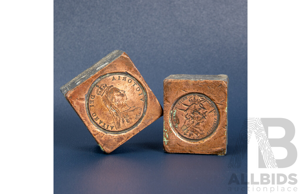 Two Heavy Metal Coin Dies with Reverse Images of Queen Victoria