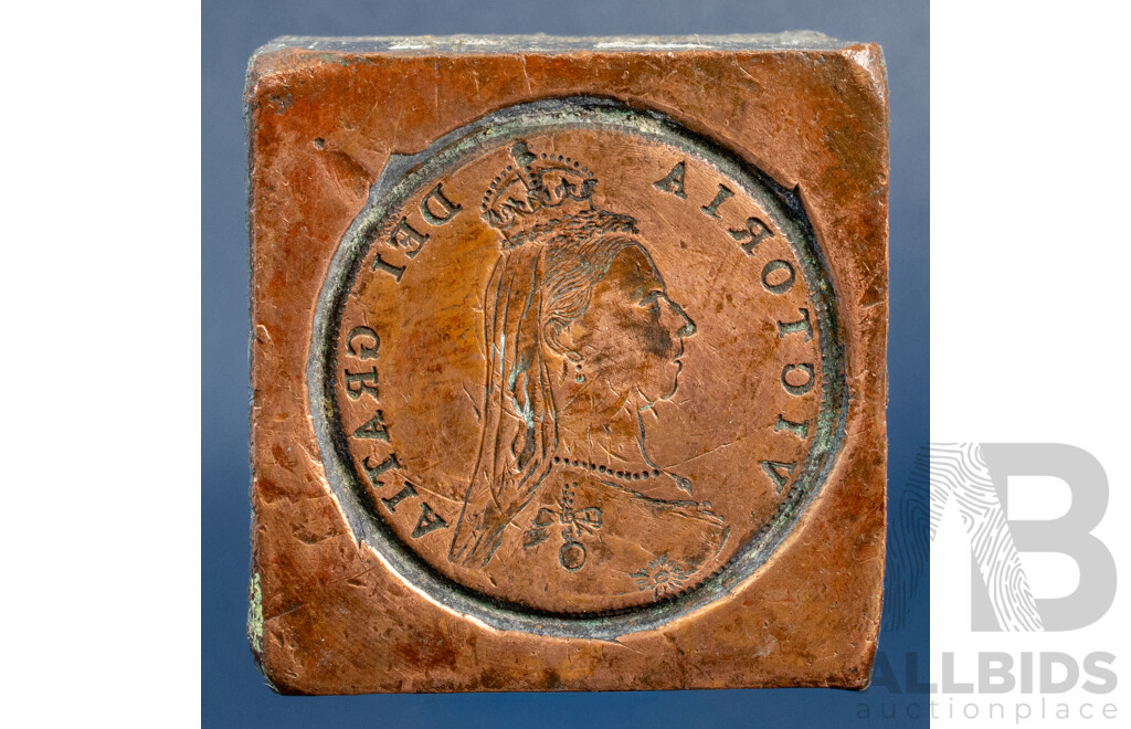 Two Heavy Metal Coin Dies with Reverse Images of Queen Victoria