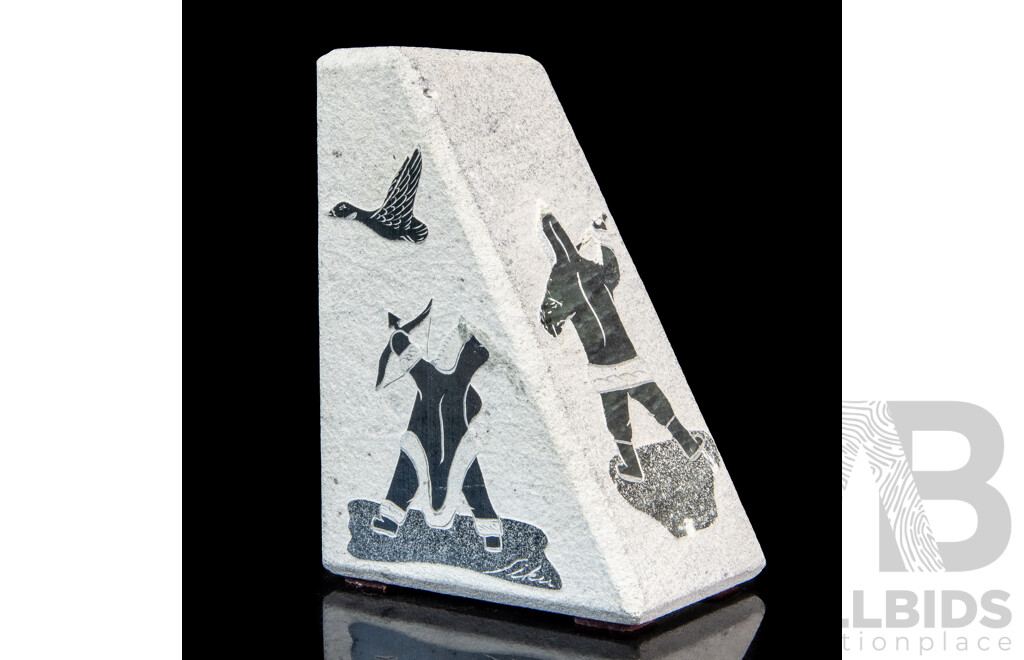 Siku Inuit Soapstone Bookends (Pair) – Eskimo Hunting Motif, Canada