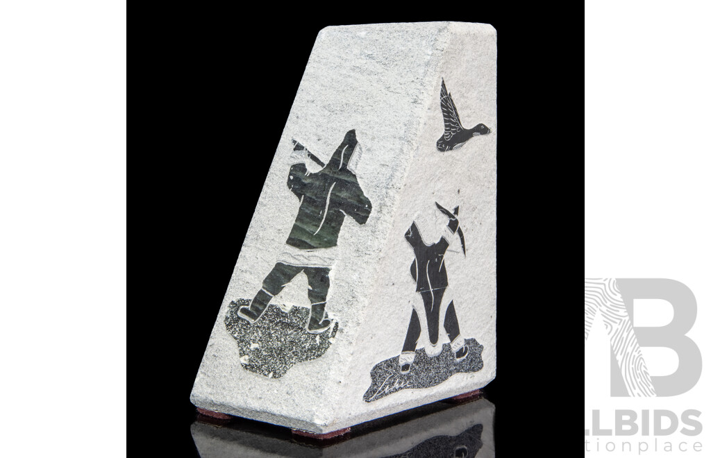 Siku Inuit Soapstone Bookends (Pair) – Eskimo Hunting Motif, Canada