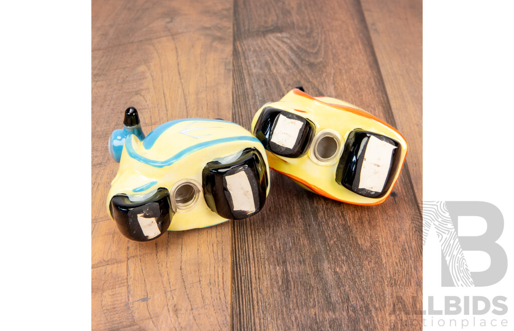 Vintage Rarotonga (Cook Islands) Porcelain Scooter Form Salt and Pepper Shakers 