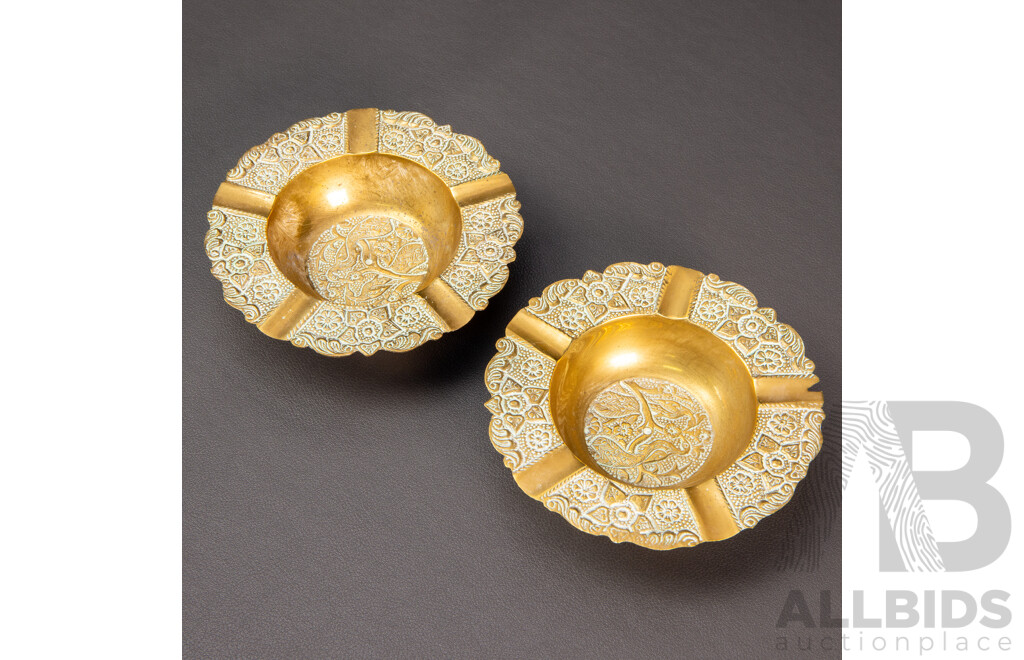 Pair of Vintage Brass Ashtrays with Oriental Design