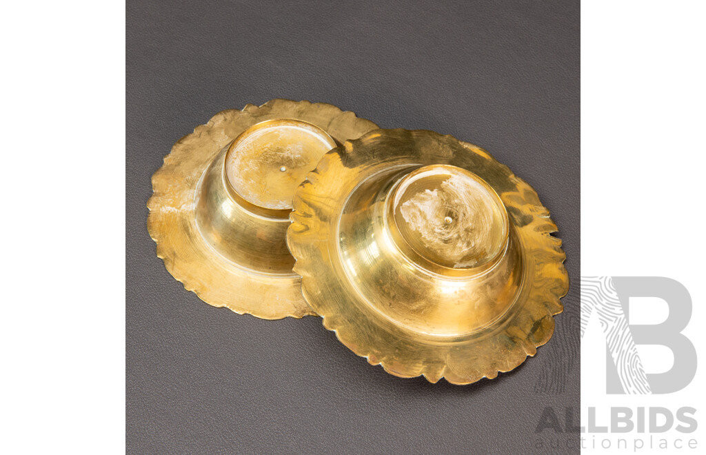 Pair of Vintage Brass Ashtrays with Oriental Design