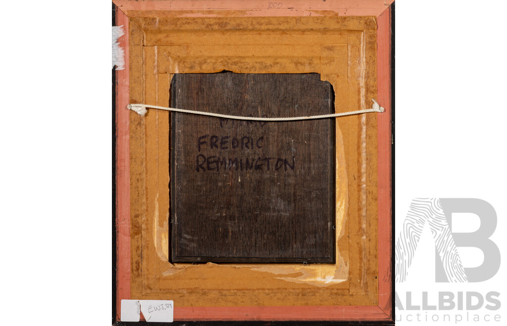 Framed Oil Painting, Gentleman Gilding an American Eagle Finial, Attributed Style of Frederic Remington