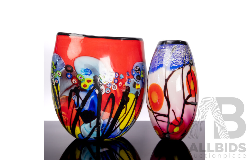 Two Stunning Large Studio Art Glass Vases