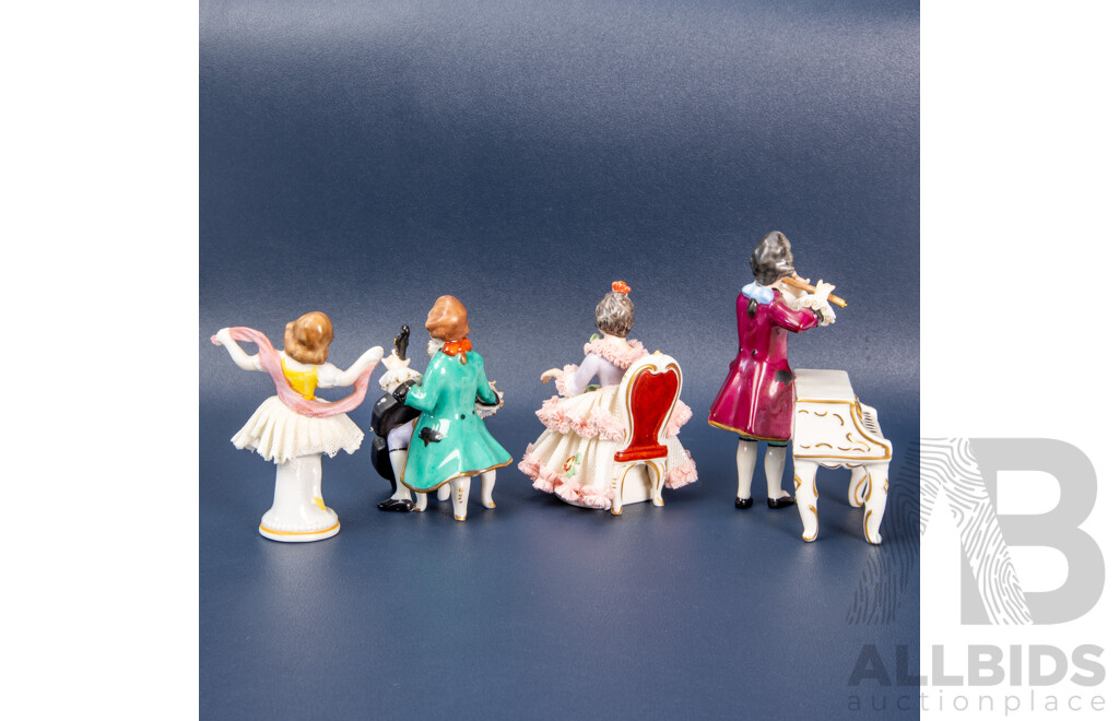 Three Frankenthal (Germany) Porcelain Figurines with Porcelain Lace, 18th?19th Century Style