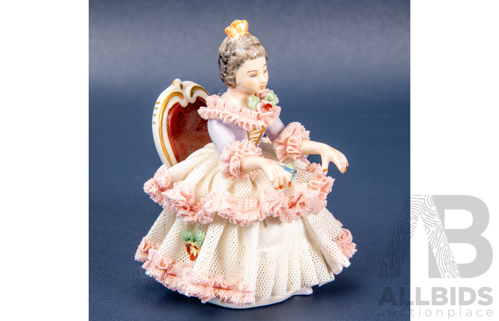 Three Frankenthal (Germany) Porcelain Figurines with Porcelain Lace, 18th?19th Century Style