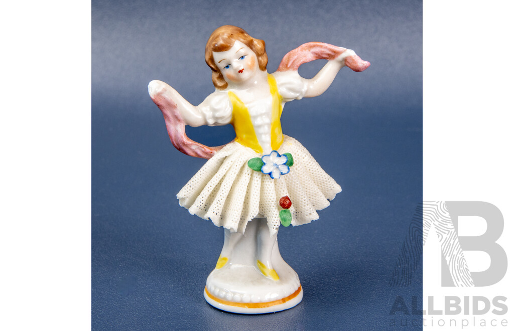 Three Frankenthal (Germany) Porcelain Figurines with Porcelain Lace, 18th?19th Century Style