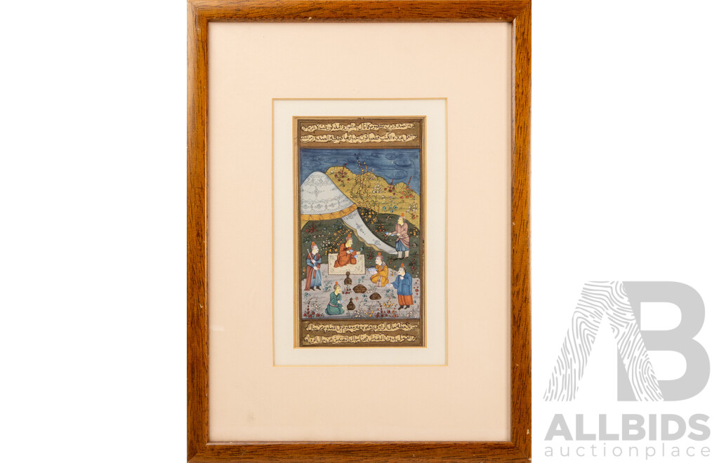 Persian Original Painting in Khatam Kari Inlaid Marquetry Frame