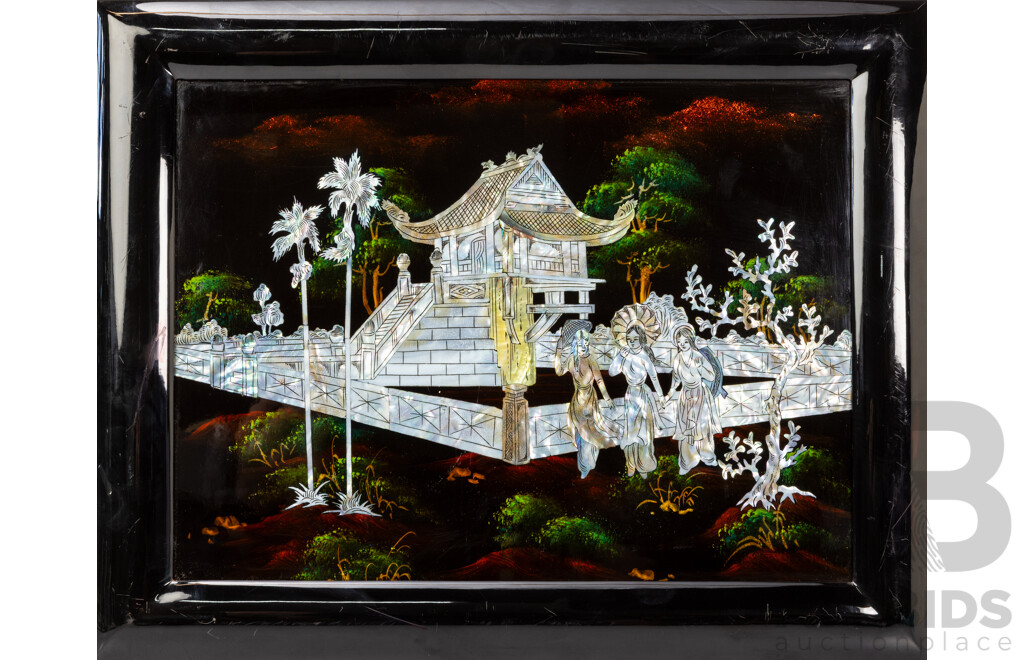 Pair of Vintage Asian Artworks with Mother-of-Pearl Inlay