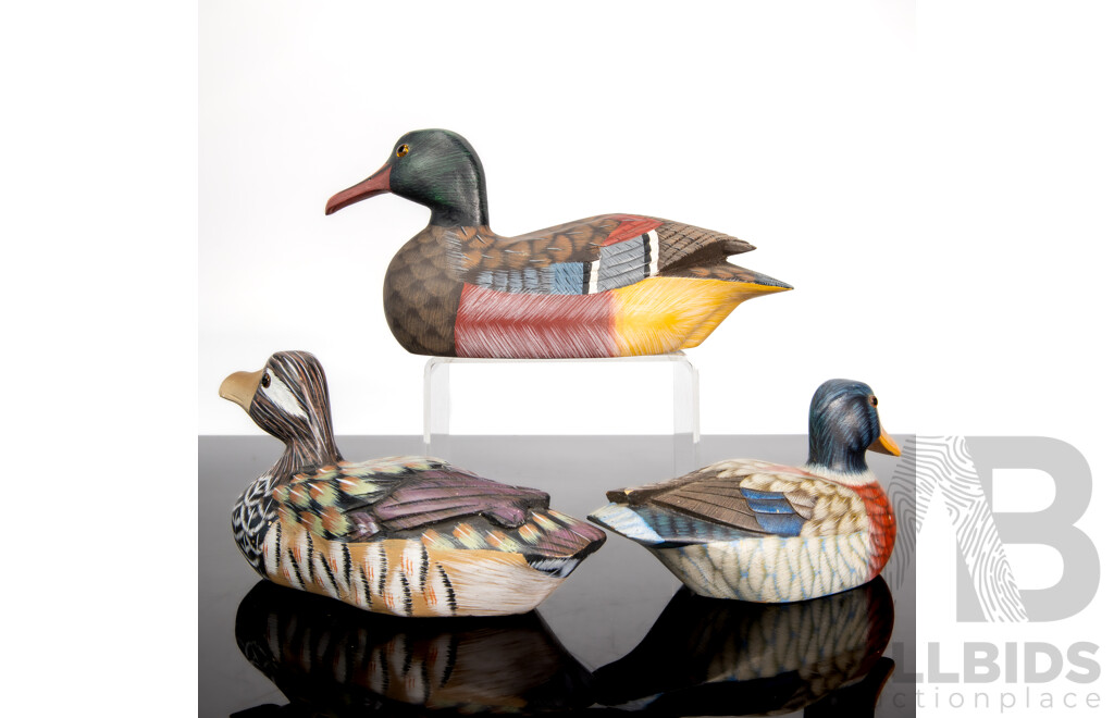 Collection of Hand-Carved and Hand-Painted Wooden Duck Decoys