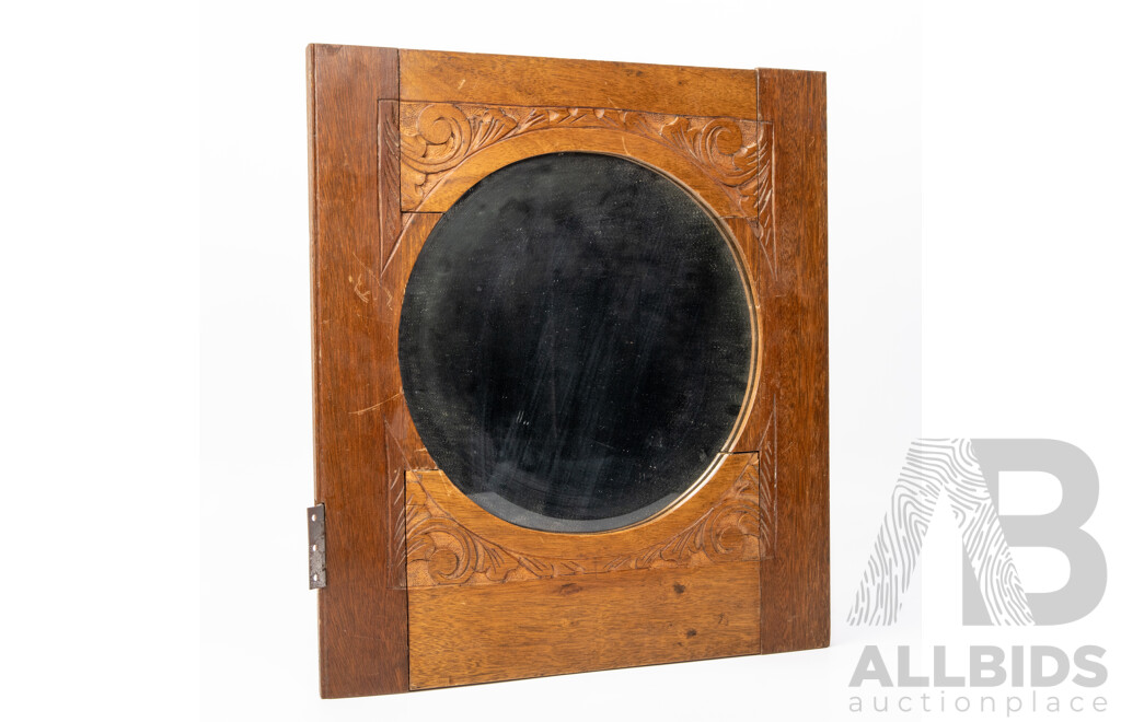 Salvaged Vintage Carved Timber Cabinet Door with Central Mirror