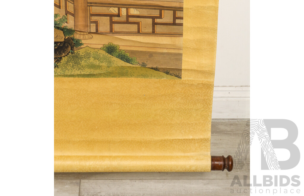 Gai Qi (Chinese, Qing Dynasty), Temple Scene, Scroll Painting, Watercolour on Paper