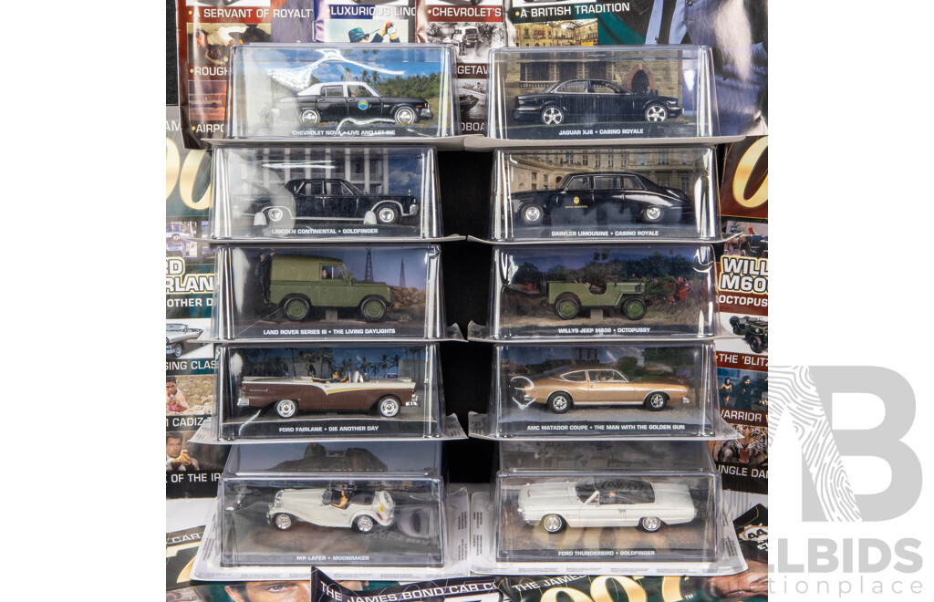 Collection of 10 James Bond Model Cars with Magazines