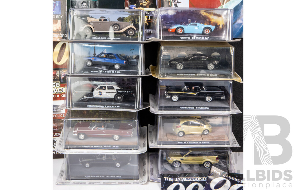 Collection of 10 James Bond Model Cars with Magazines