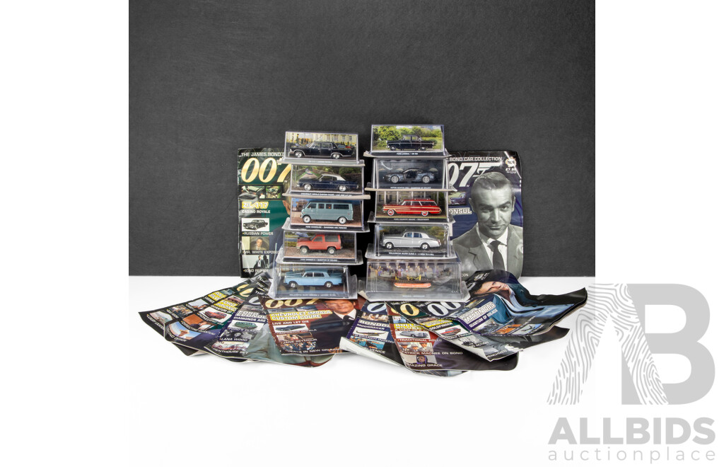 Collection of 10 James Bond Model Cars with Magazines