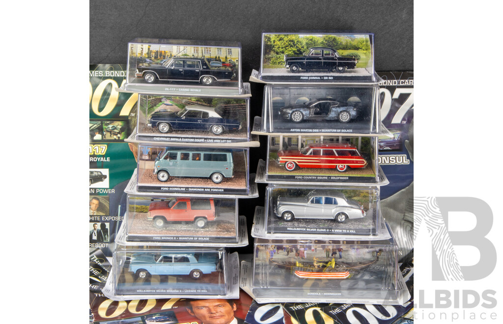 Collection of 10 James Bond Model Cars with Magazines