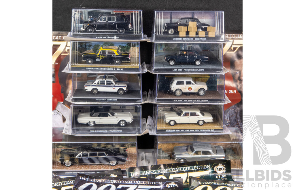 Collection of 10 James Bond Model Cars with Magazines