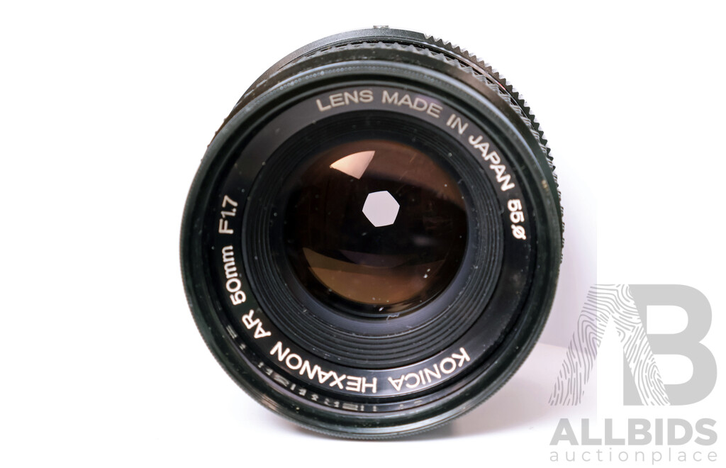 Collection of Vintage Standard Prime Lenses Including Konica and Mamiya