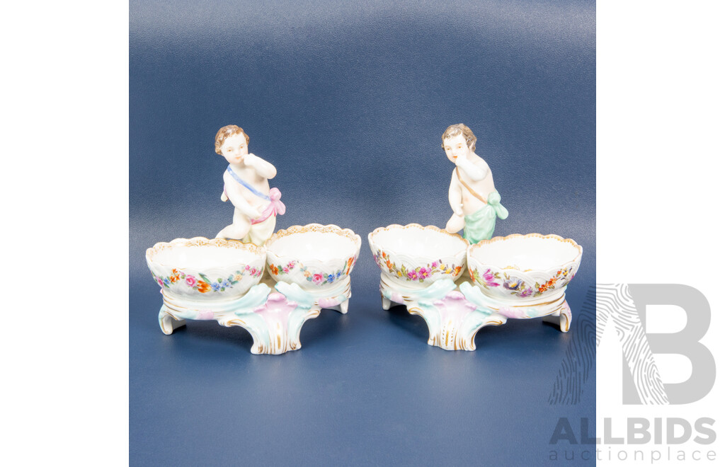 Pair of Antique KPM Berlin Porcelain Figural Spice or Salt Dishes