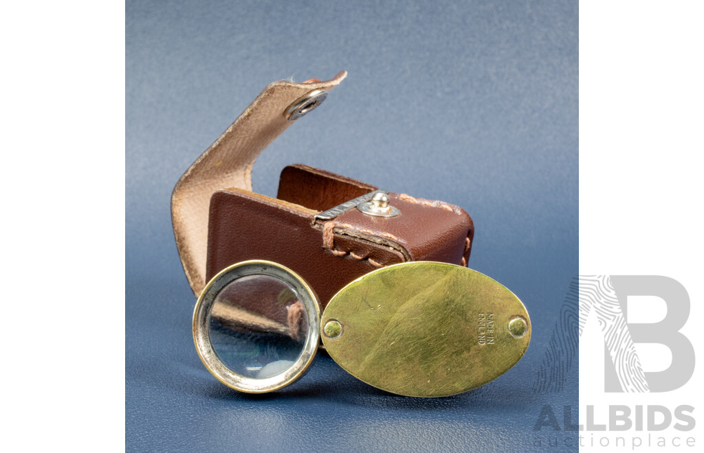 Antique Brass Jewellers Loupe in Leather Case