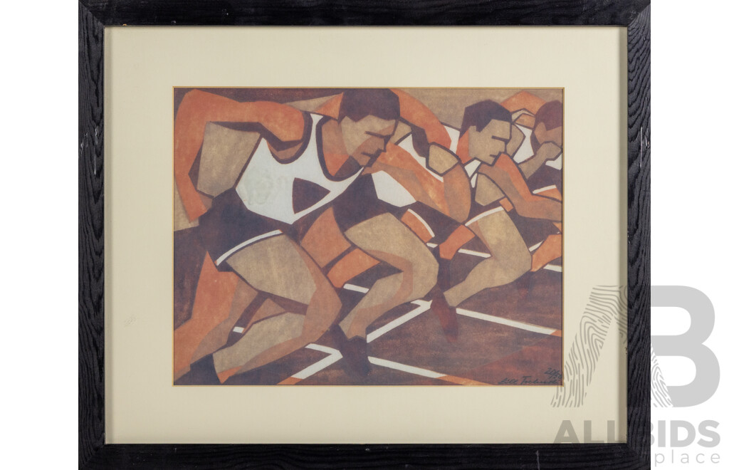Lill Tschudi (20th Century, Swiss, 1911-2001), Just Off, Reproduction Print After Original 1932 Linocut, 41H x 50W cm (frame)