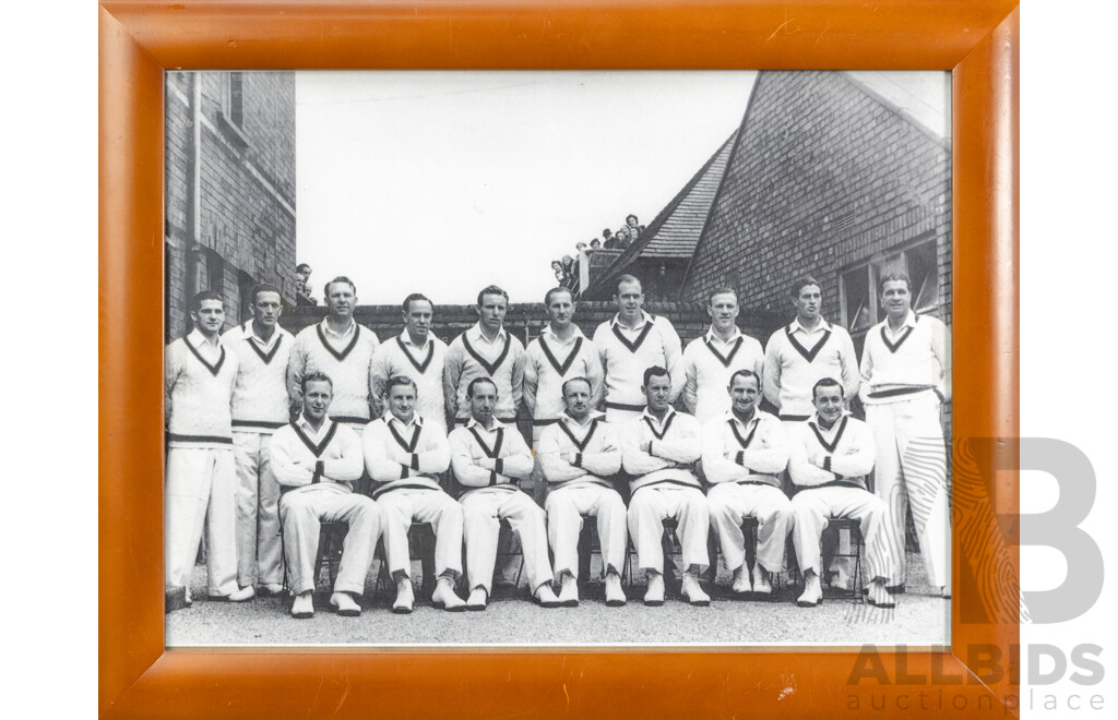 Vintage Framed Photograph Australian Cricket Team with Captain Don Bradman