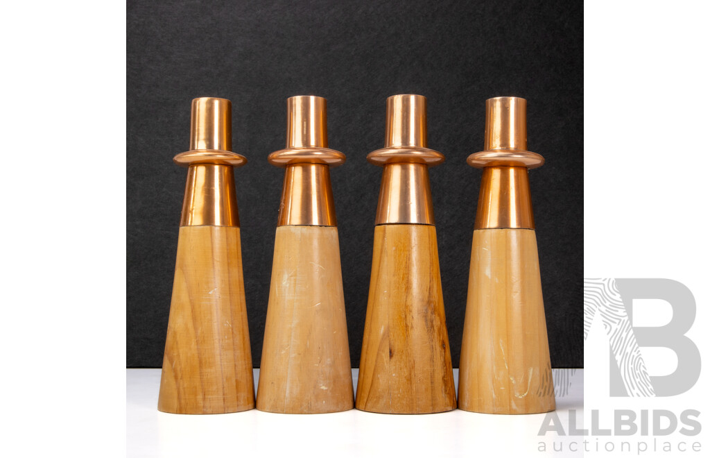 Set of Four Rare Amalfi Timber and Copper Candle Holders