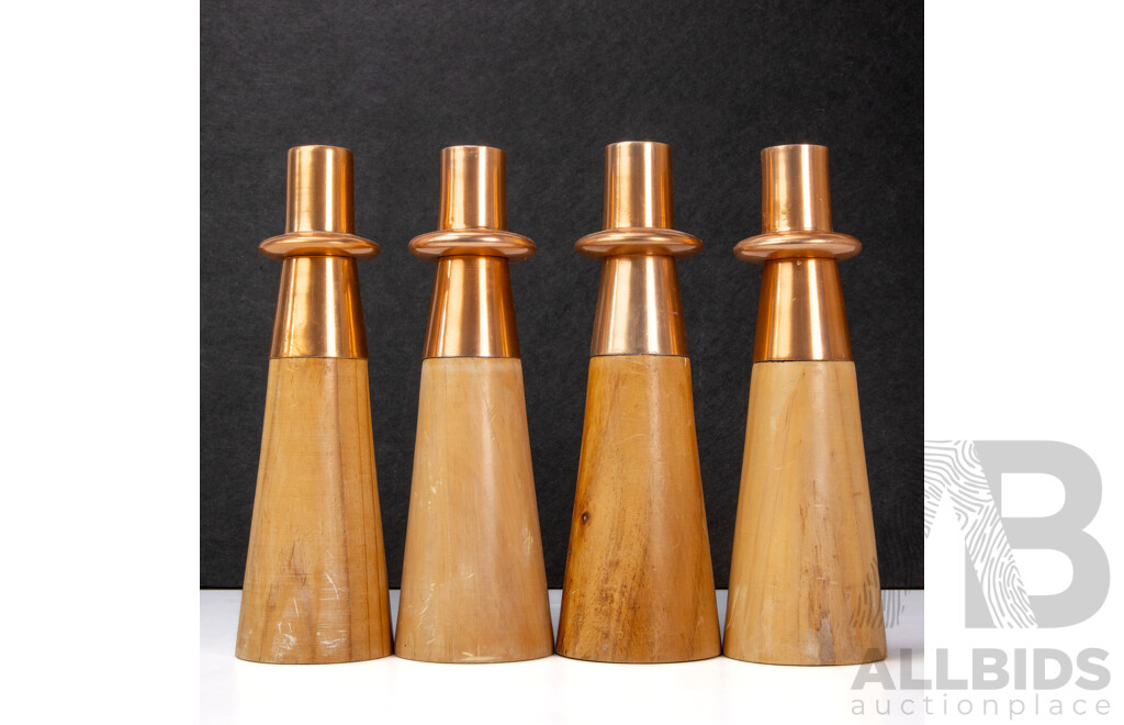 Set of Four Rare Amalfi Timber and Copper Candle Holders