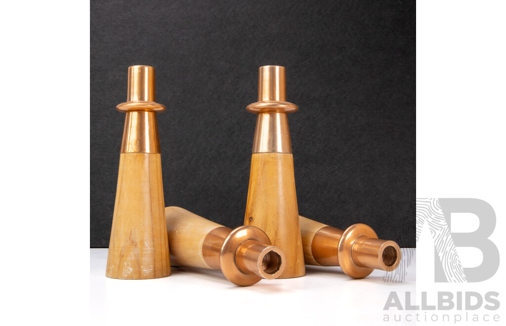 Set of Four Rare Amalfi Timber and Copper Candle Holders