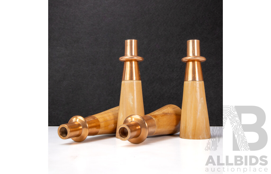 Set of Four Rare Amalfi Timber and Copper Candle Holders