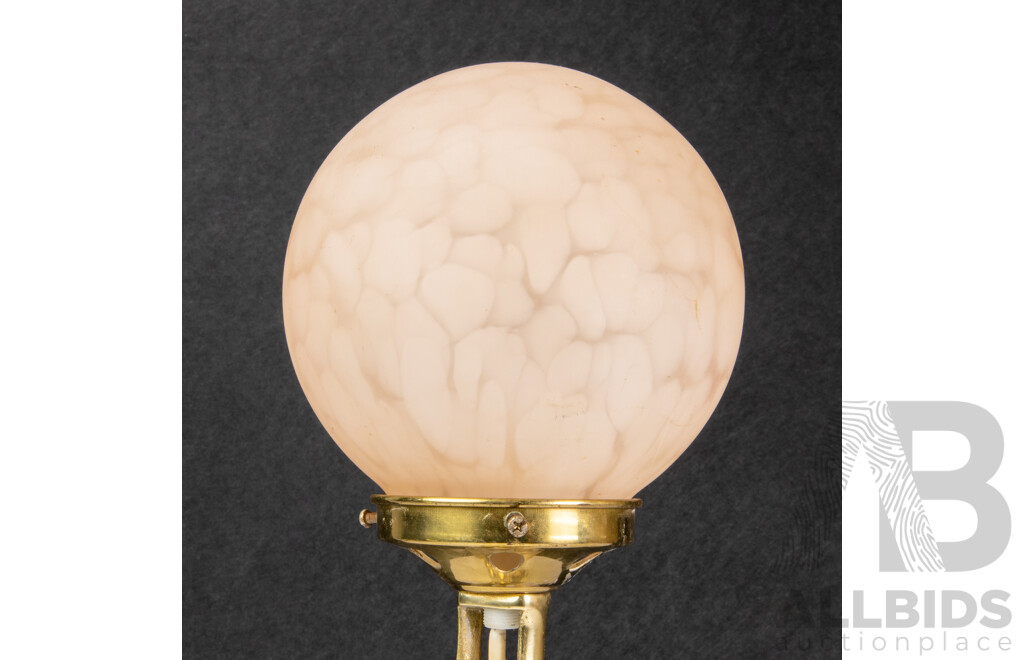 Brass Diana Electric Table Lamp with Pink Mottled Glass Shade
