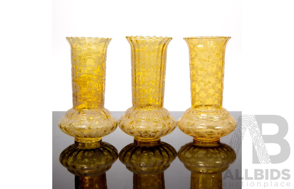 Set of Three Vintage Etched Hurricane Lamp Chimneys