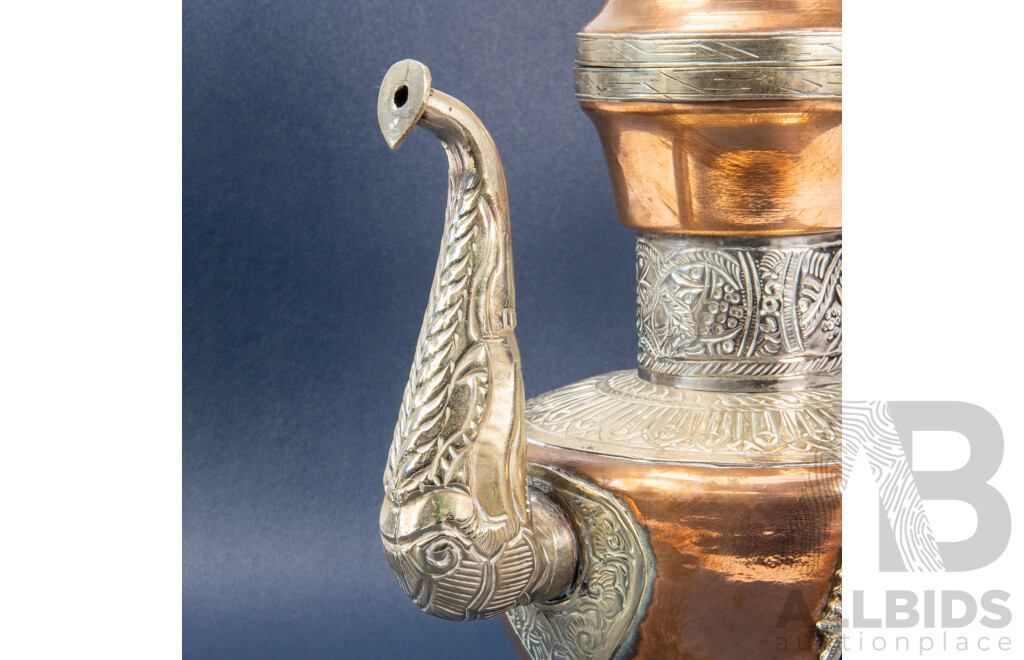 Tibetan Copper and Silvered Ceremonial Teapot/Tibetan Dragon Ewer