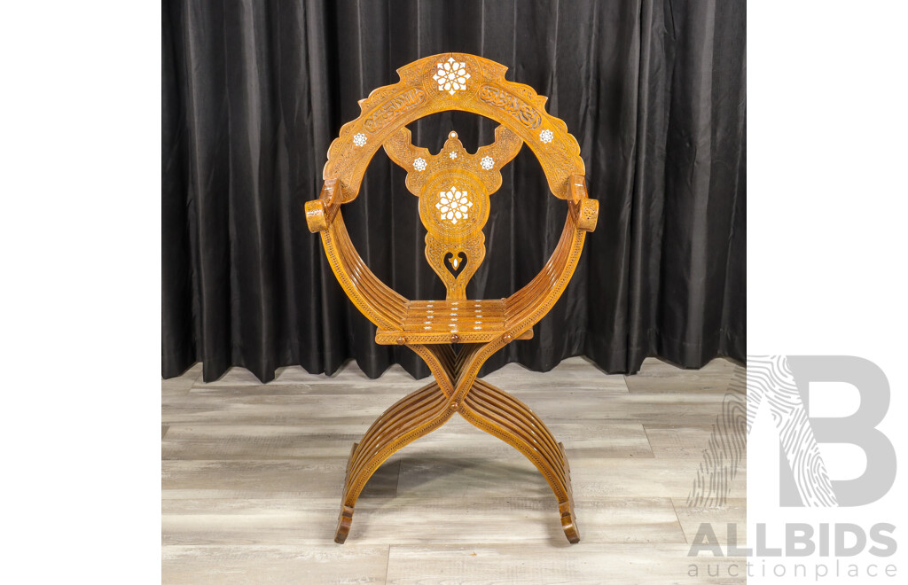 Syrian Savonarola Style Chair with Mother of Pearl Inlay